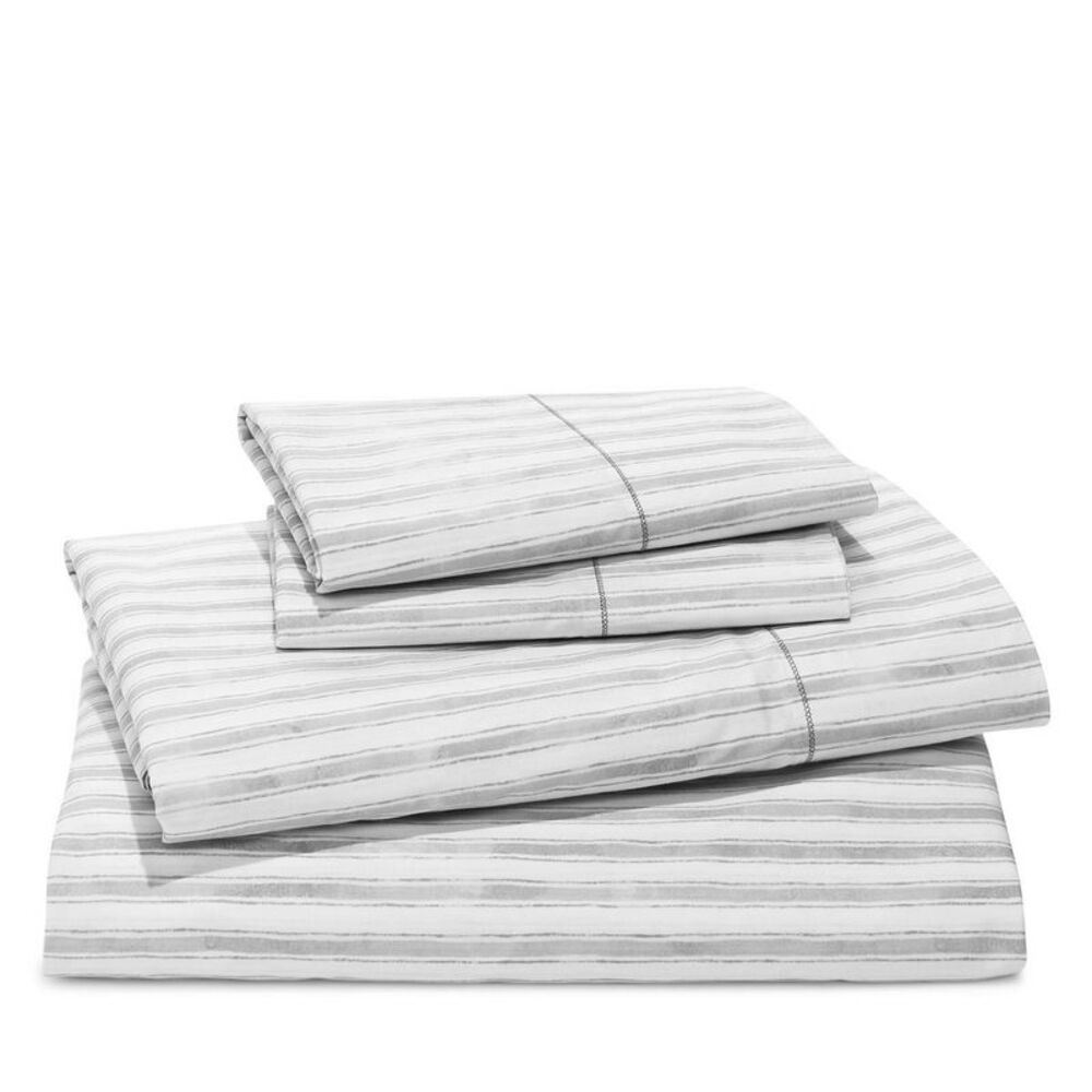 Sky Bedding Collection Watercolor Stripe Percale King Sheet Set Grey - NWT $240